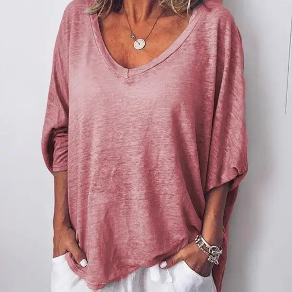 Women's Heart Collar Bat Sleeve T-Shirt Beige - Image 8