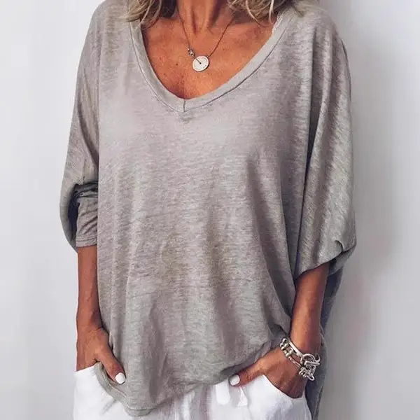 Women's Heart Collar Bat Sleeve T-Shirt Beige - Image 9