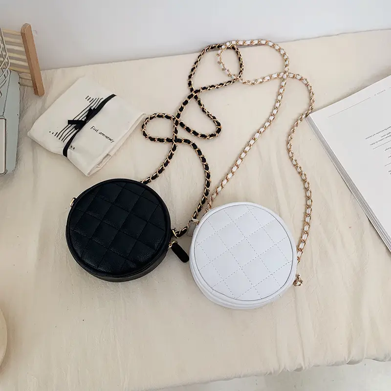 Mini Round Korean Style Quilted Chain Bag for Women