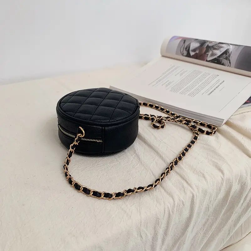Mini Round Korean Style Quilted Chain Bag for Women