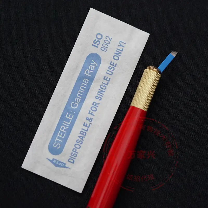 14 Needle Tattoo Eyebrow Floating Blade Blue Leather - Image 11