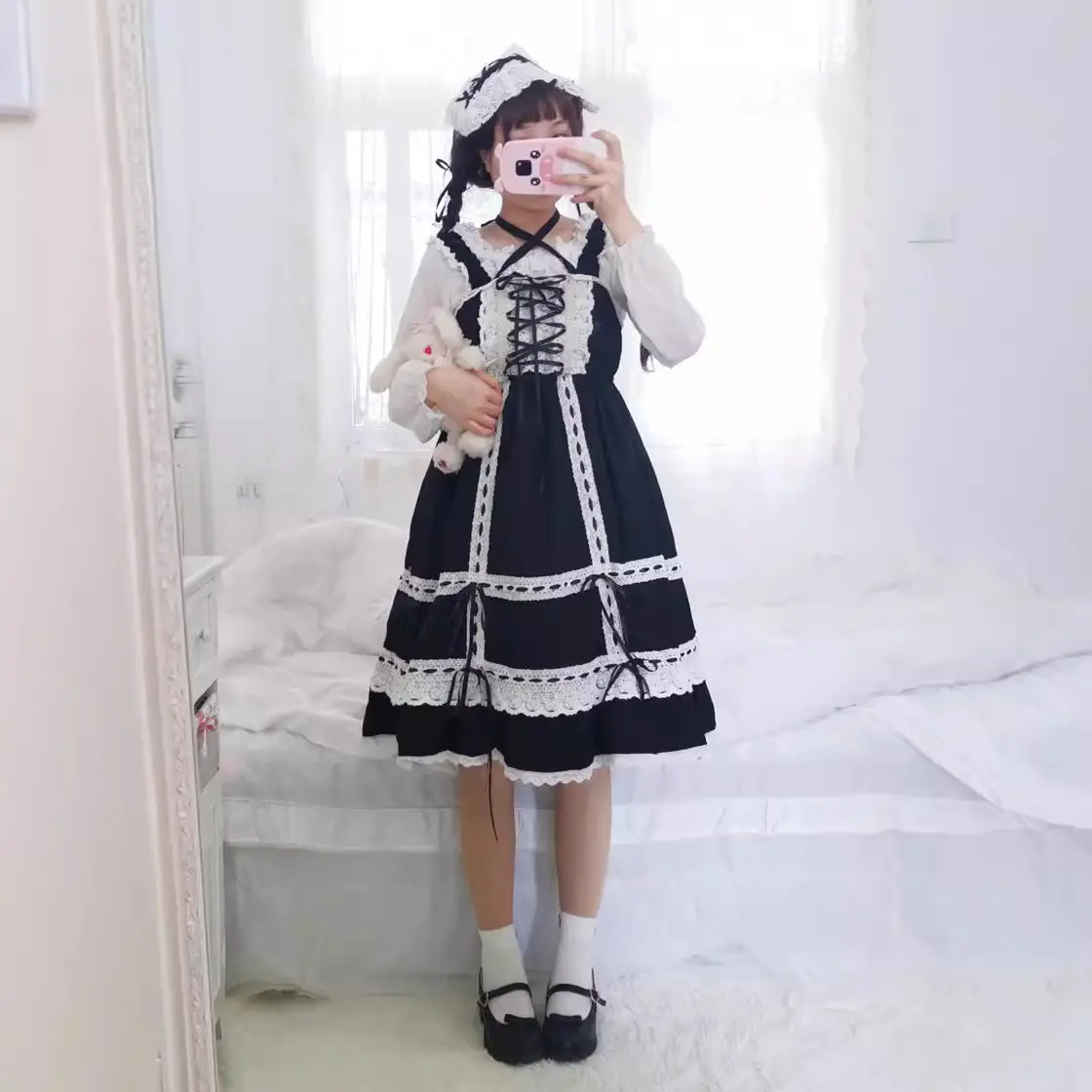 Red Ribbon Baby Doll Dress with Lace & Bow