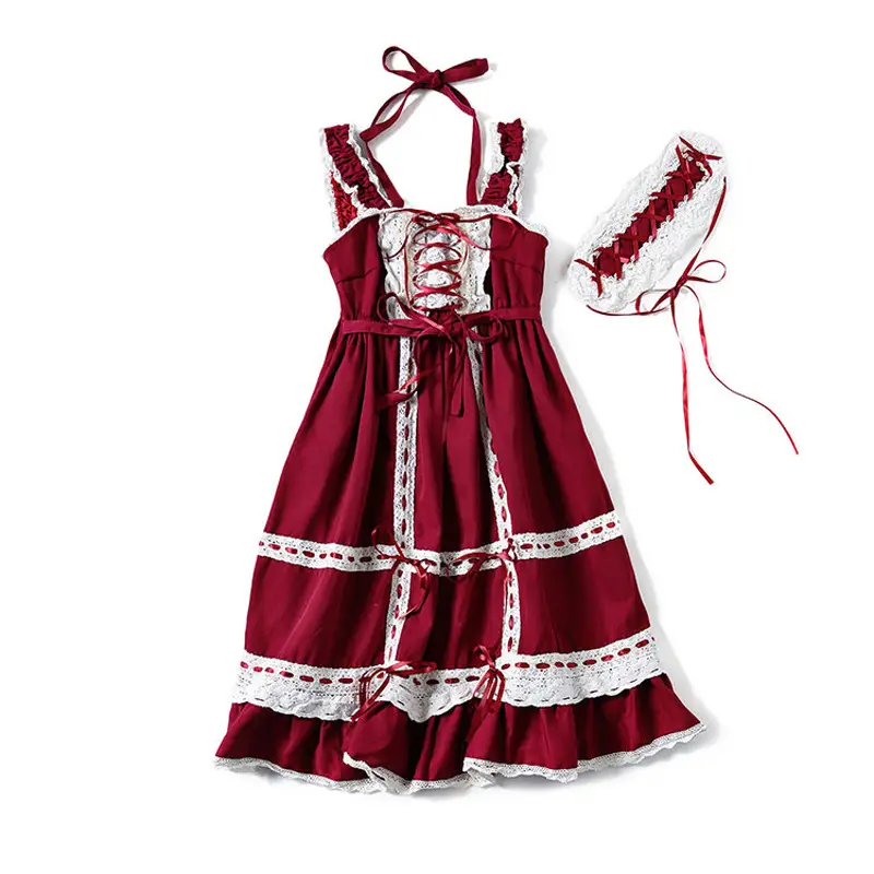 Red Ribbon Baby Doll Dress with Lace & Bow