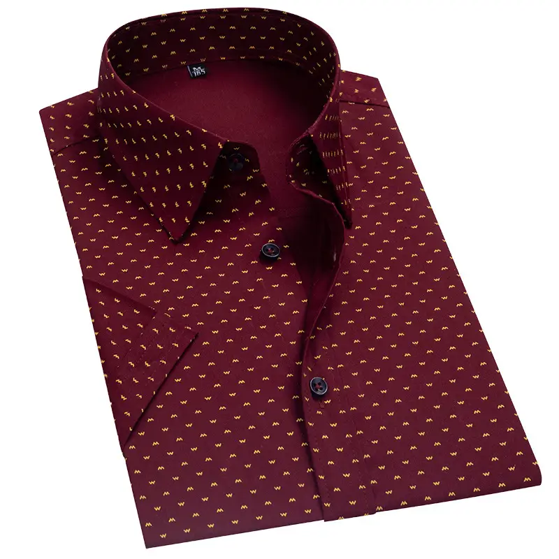 Men Printed Cotton Shirt Maroon Large - Image 9