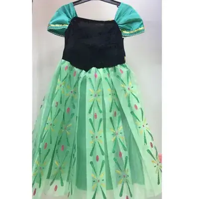 Girls Green Embroidered Pleated Dress Frozen Holiday - Image 3