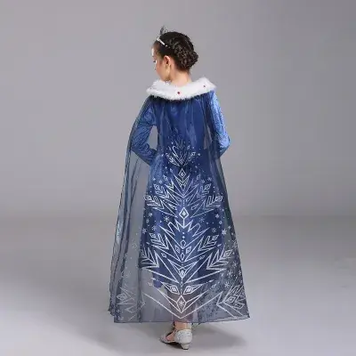 Girls Princess Dress Blue Maomao Collar with Scarf - Image 3