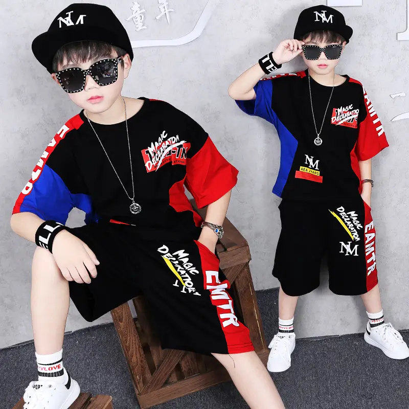 Kids Korean Style 2-Piece Suit Red Black White - Image 2