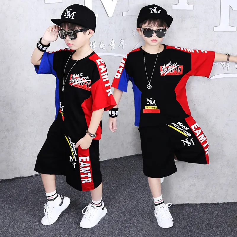 Kids Korean Style 2-Piece Suit Red Black White - Image 3
