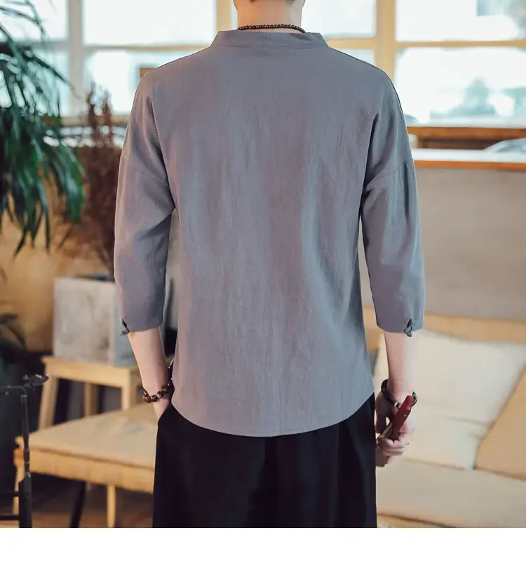 Men's 2019 Red V-Neck Seven Sleeve T-Shirt — feature 49