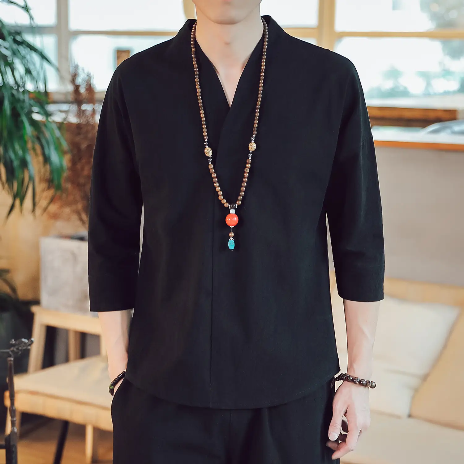 Men's 2019 Red V-Neck Seven Sleeve T-Shirt - Image 2