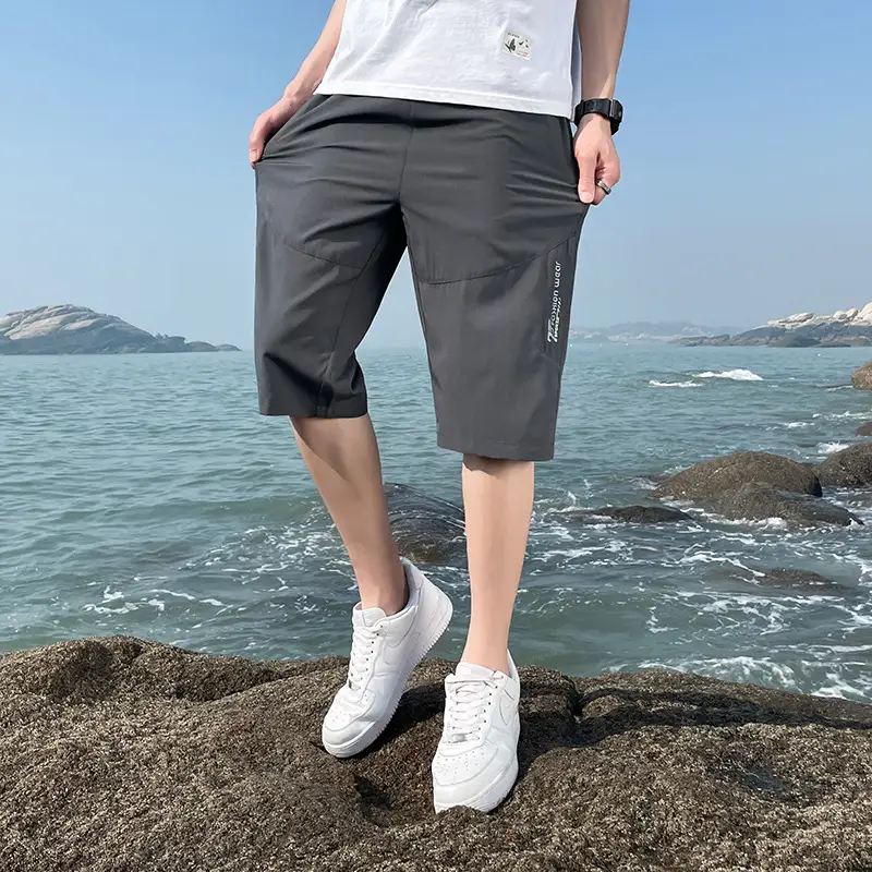 Men Black Crop Pants Summer Sports Large - Image 7