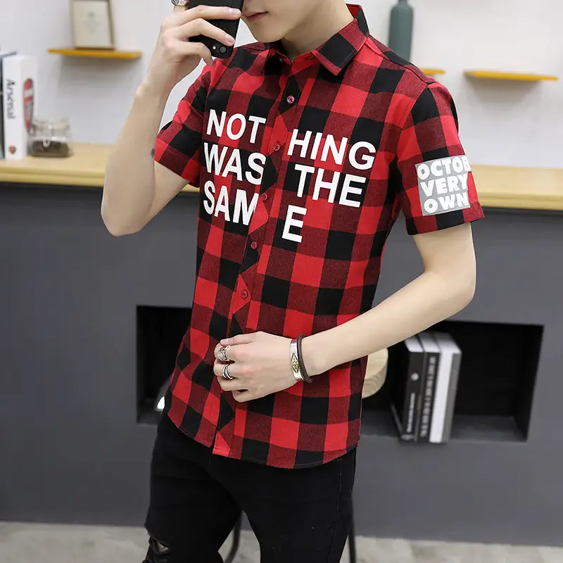 Men Red Plaid "Not Was The Same" Short Sleeve Shirt - Image 3