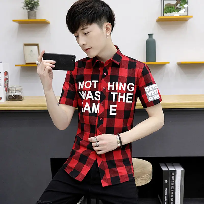 Men Red Plaid "Not Was The Same" Short Sleeve Shirt - Image 5