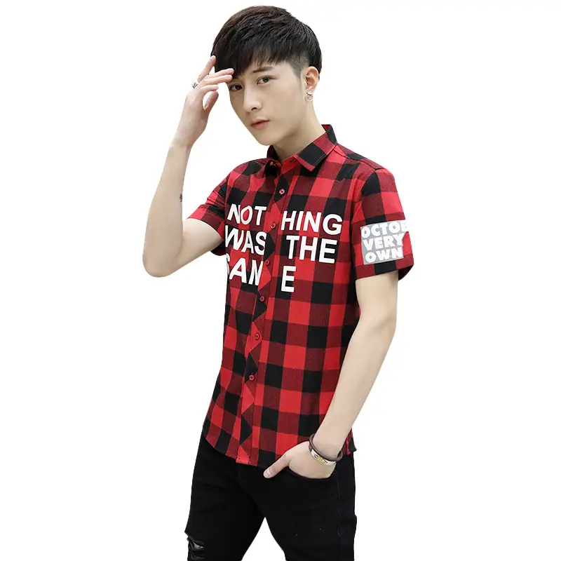 Men Red Plaid "Not Was The Same" Short Sleeve Shirt - Image 7