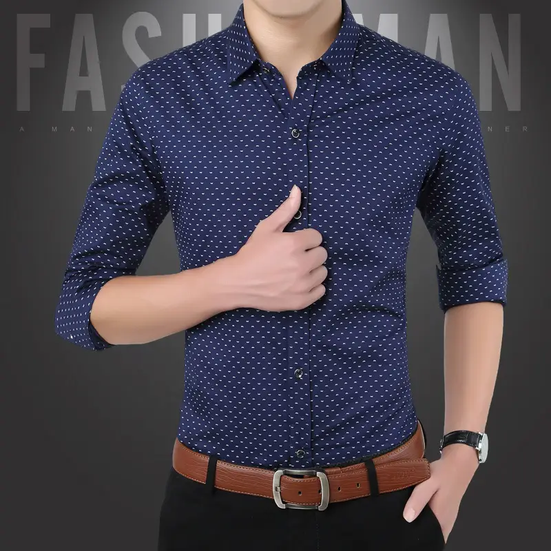 2021 New Men Slim Red Lapel Shirt - Image 2