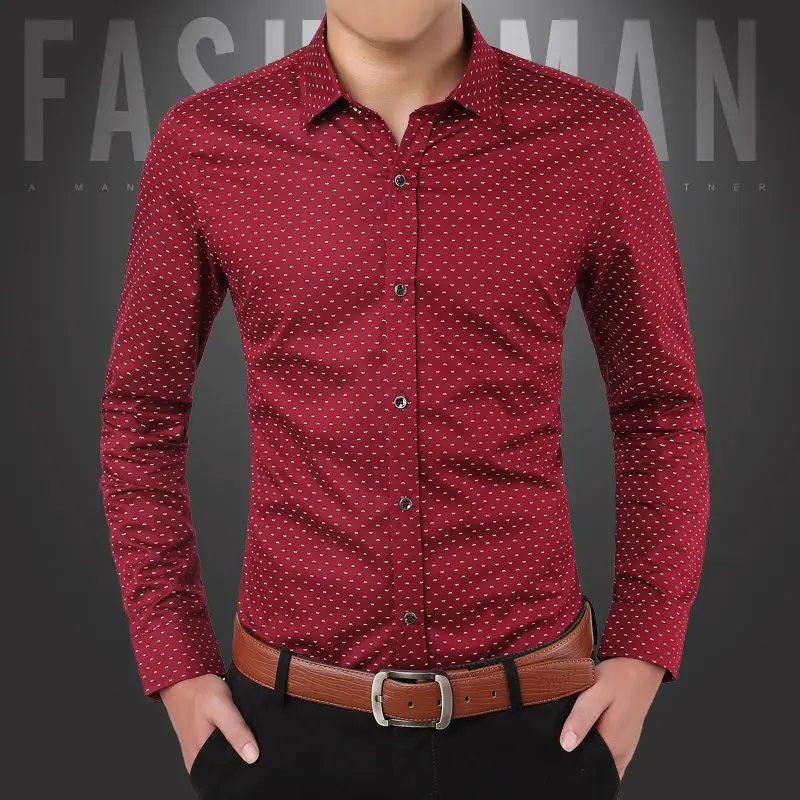 2021 New Men Slim Red Lapel Shirt - Image 4