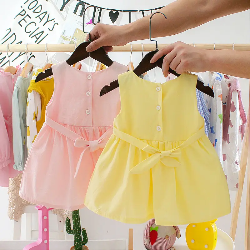 2019 Summer Baby Dress Yellow Cotton Western Style 0-3Y - Image 4