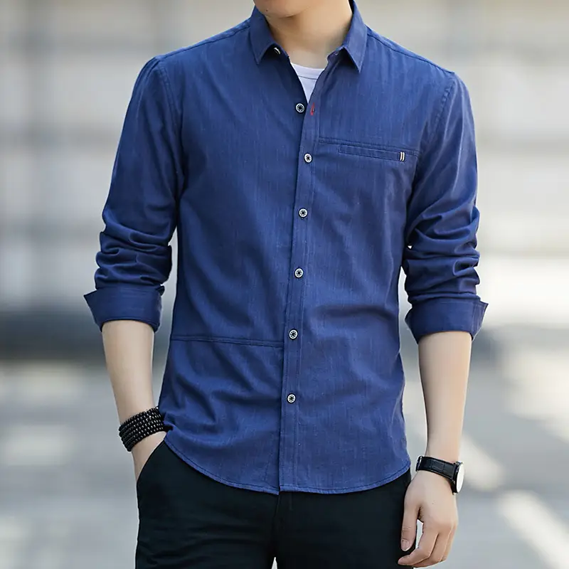 Men's Long Sleeve Button-Up Shirt Grey Slim Fit - Image 6
