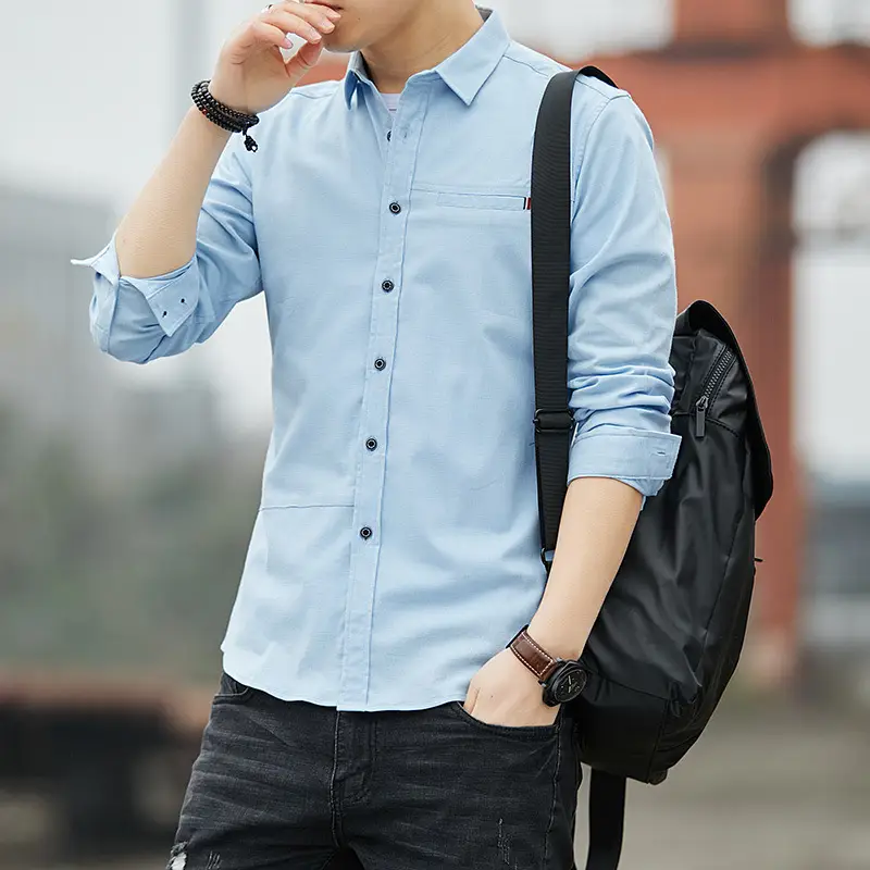 Men's Long Sleeve Button-Up Shirt Grey Slim Fit - Image 7
