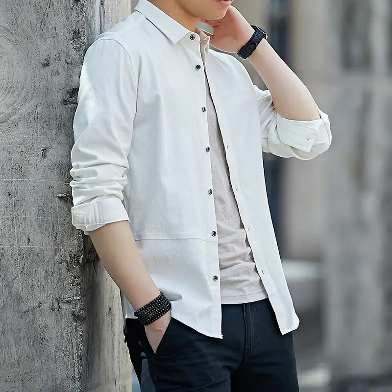 Men's Long Sleeve Button-Up Shirt Grey Slim Fit - Image 8