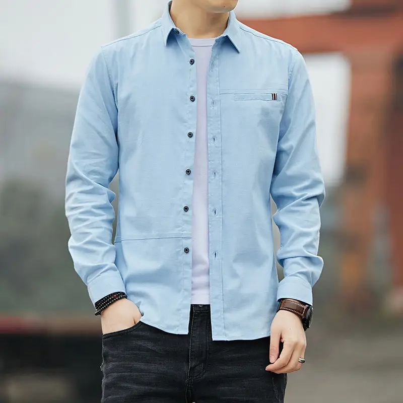 Men's Long Sleeve Button-Up Shirt Grey Slim Fit - Image 2