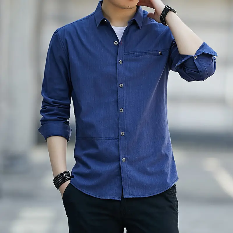Men's Long Sleeve Button-Up Shirt Grey Slim Fit - Image 3