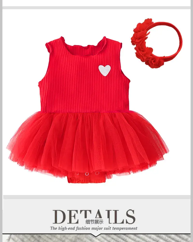 Red Heart Baby Dress Set with Tassel Harem — feature 8