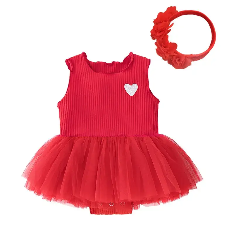 Red Heart Baby Dress Set with Tassel Harem - Image 4