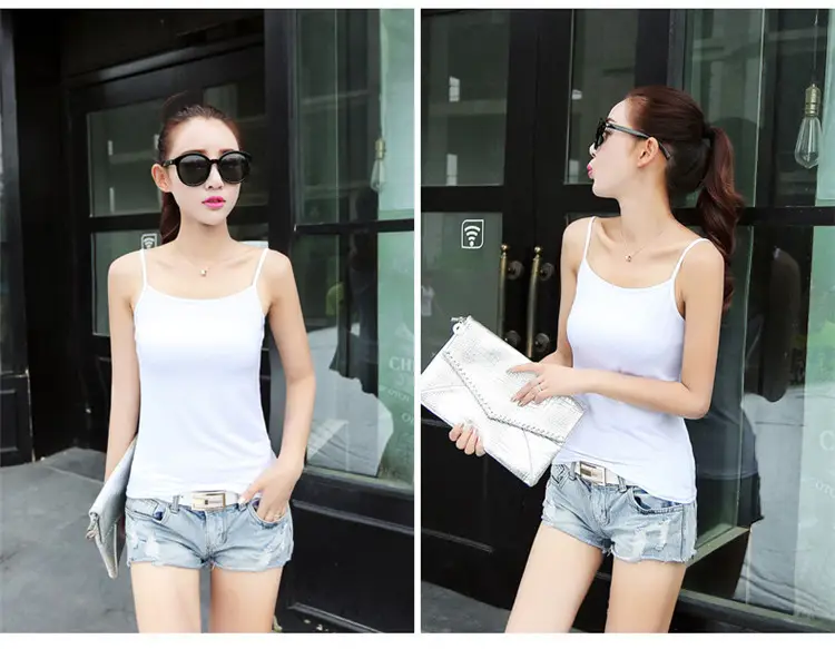 Women Cotton Camisole Black White Anti-Slip Back Top