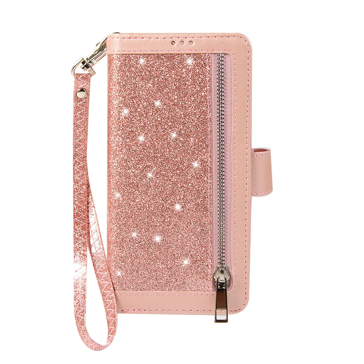 Pink Starry Zipper Phone Case with 9 Cards & Lanyard - Image 8