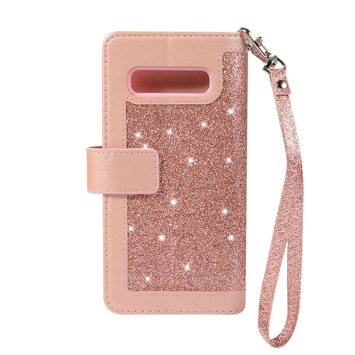 Pink Starry Zipper Phone Case with 9 Cards & Lanyard - Image 9