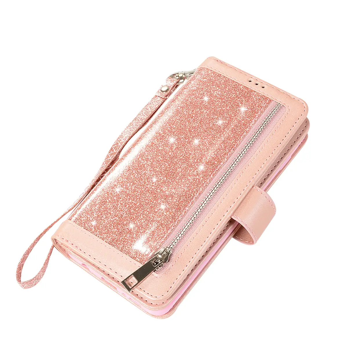 Pink Starry Zipper Phone Case with 9 Cards & Lanyard - Image 10