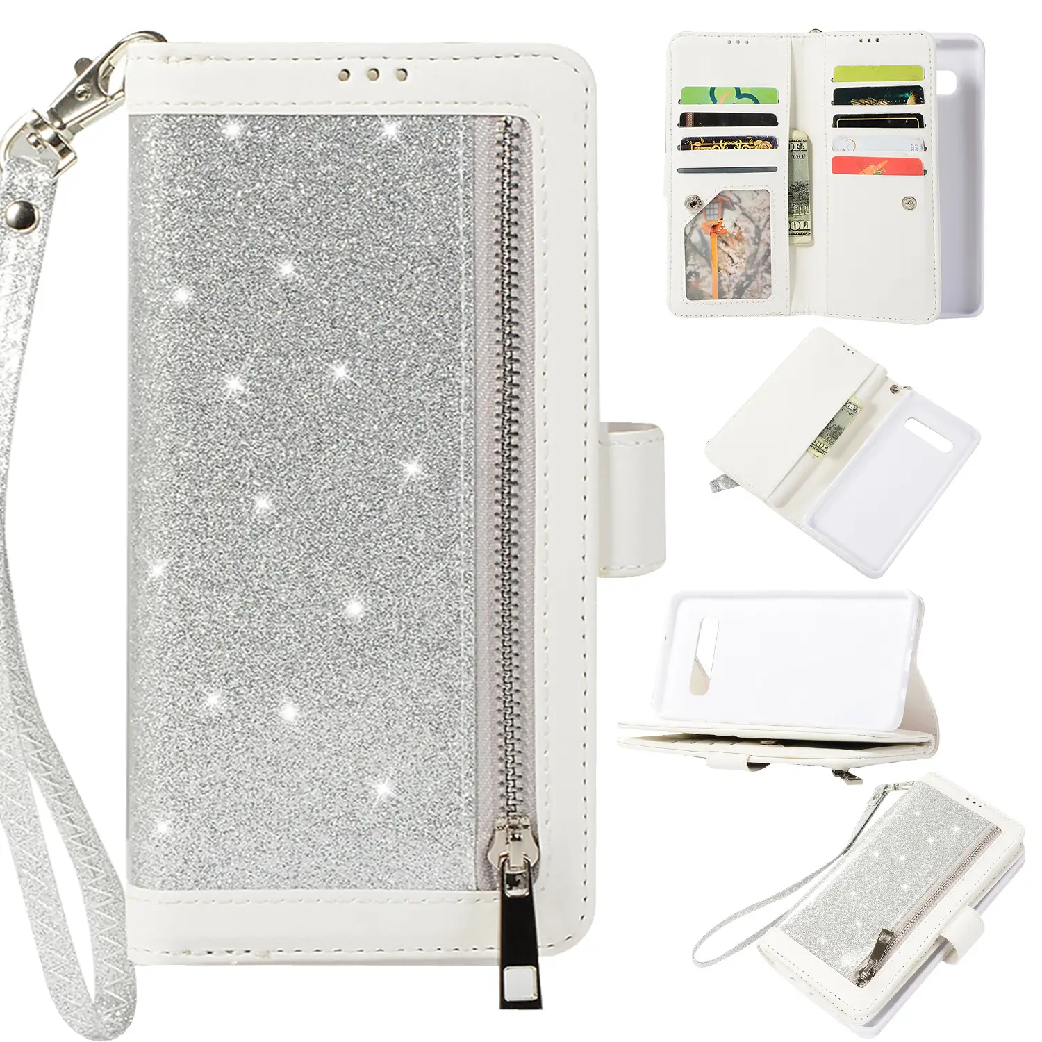 Pink Starry Zipper Phone Case with 9 Cards & Lanyard - Image 6