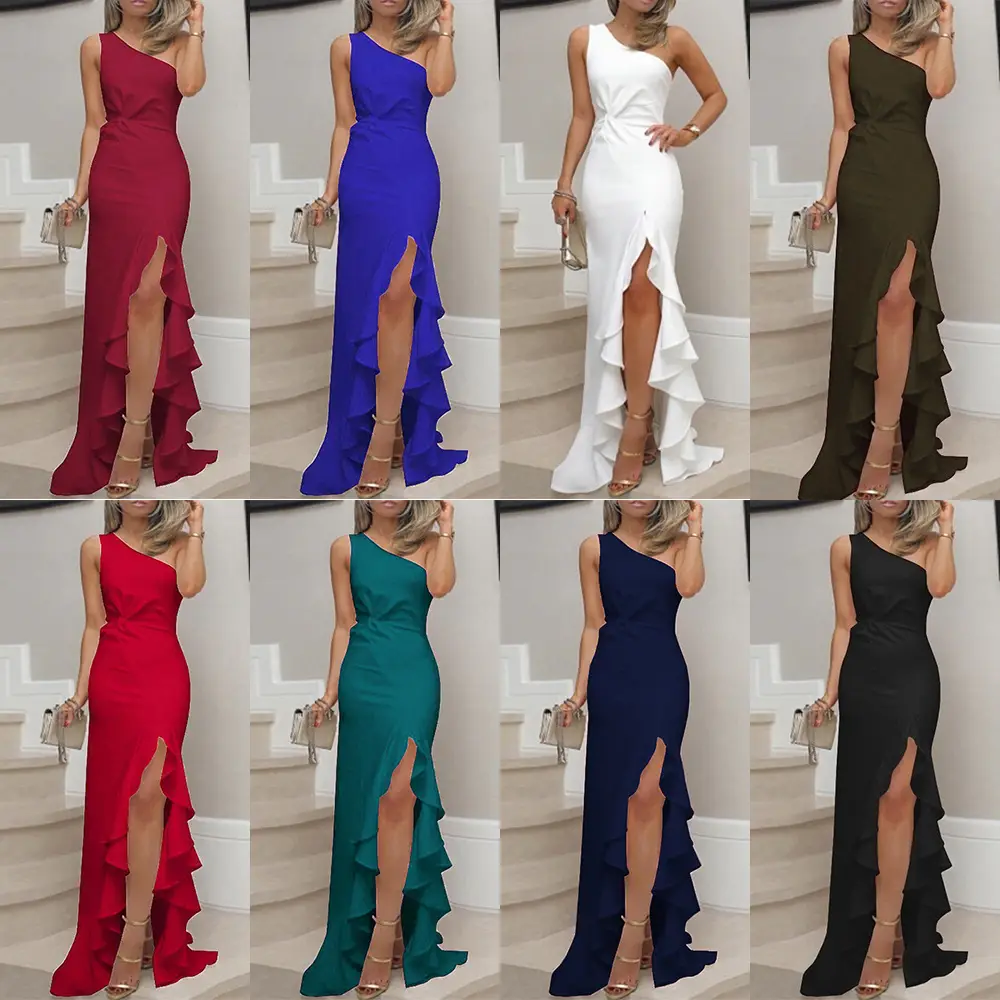 European Split Ruffled Evening Dress with Big Swing - Image 49