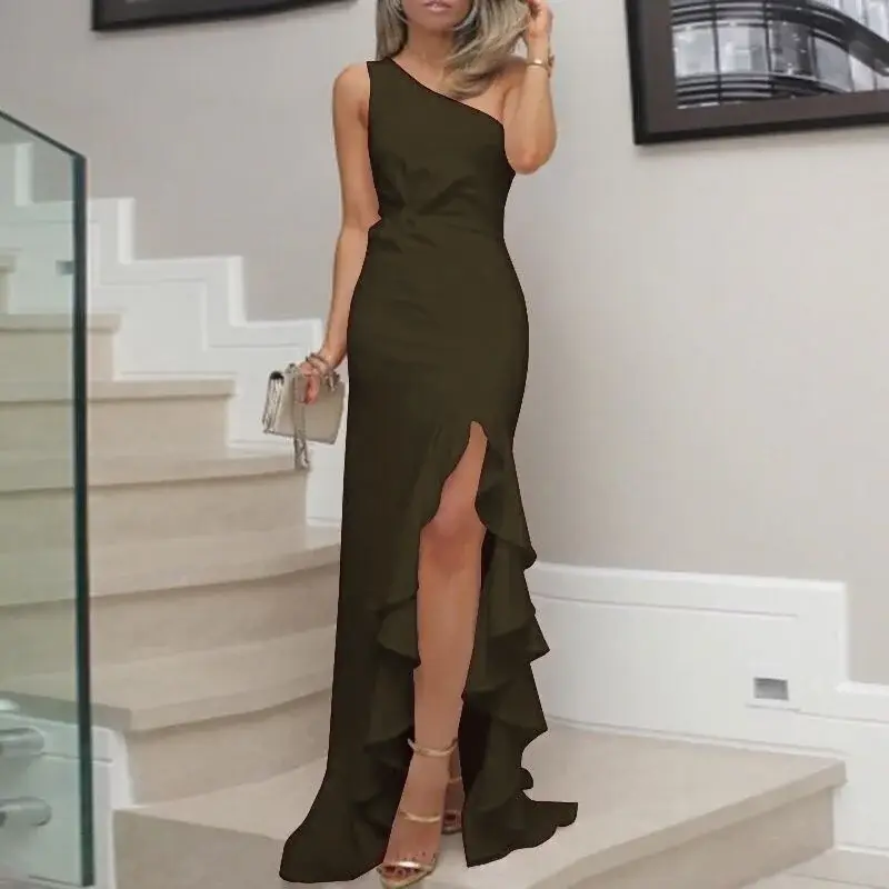 European Split Ruffled Evening Dress with Big Swing - Image 16