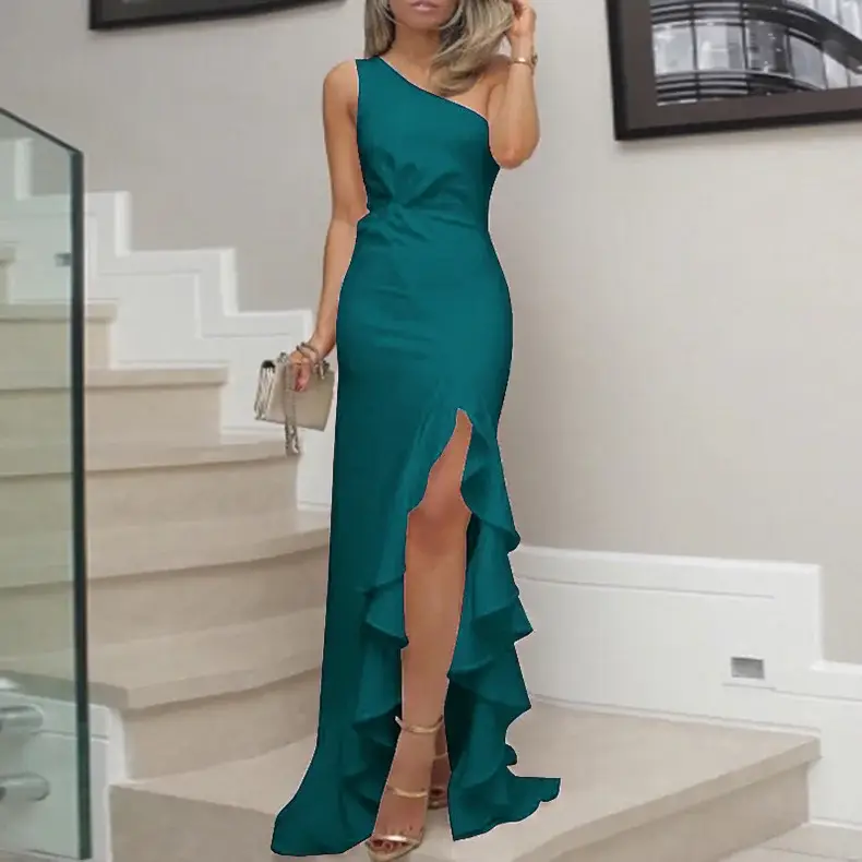 European Split Ruffled Evening Dress with Big Swing - Image 44