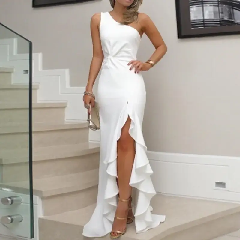 European Split Ruffled Evening Dress with Big Swing - Image 6