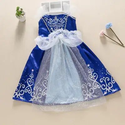 Frozen Princess Dress Blue Yellow Tulle Skirt - Image 3