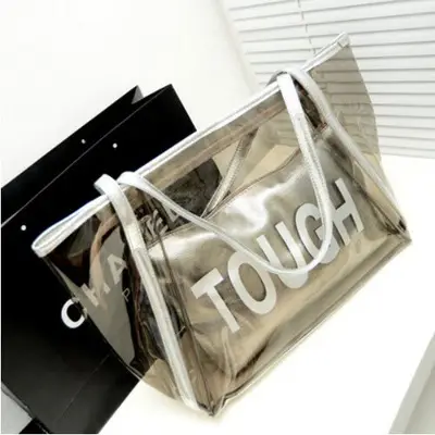 2025 Summer New Tou Transparent Crystal Bun Mother Bag Shoulder Handbag Printed Letter Beach Bag - Image 2