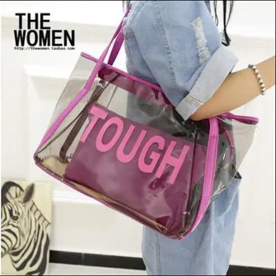 2025 Summer New Tou Transparent Crystal Bun Mother Bag Shoulder Handbag Printed Letter Beach Bag - Image 3