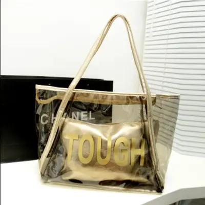 2025 Summer New Tou Transparent Crystal Bun Mother Bag Shoulder Handbag Printed Letter Beach Bag - Image 4
