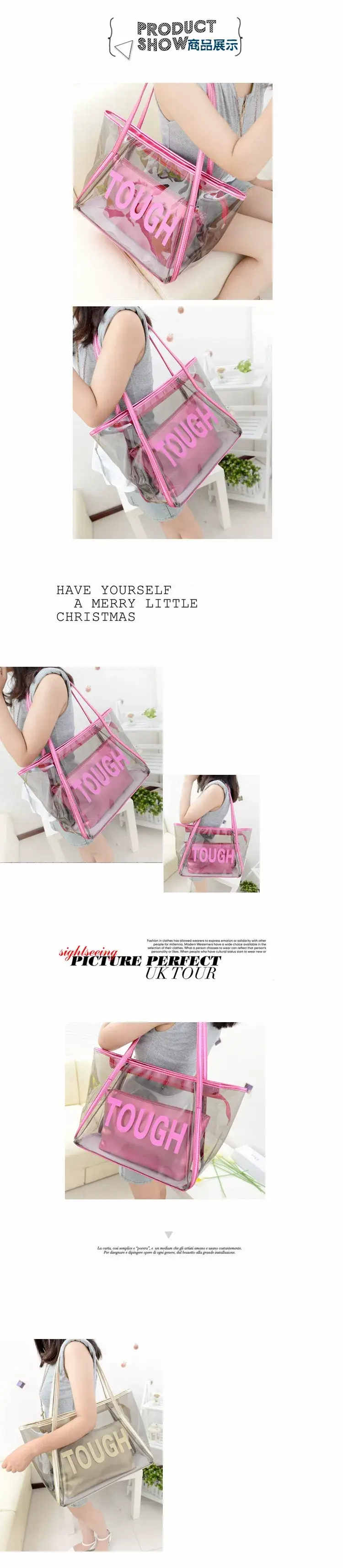 2025 Summer New Tou Transparent Crystal Bun Mother Bag Shoulder Handbag Printed Letter Beach Bag — feature 38