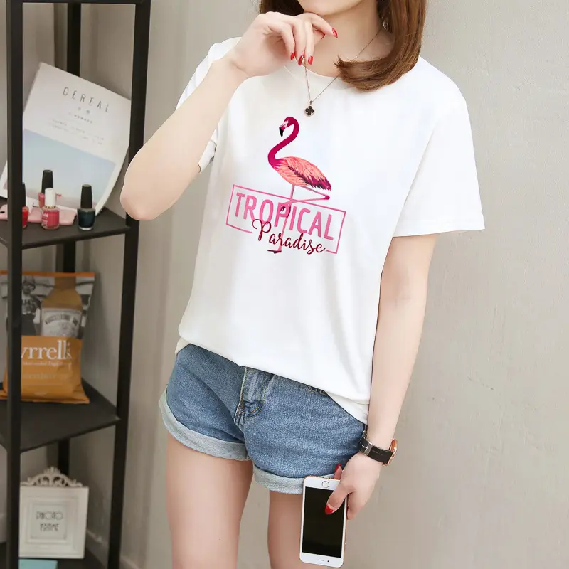 Women Tropical Flame Print T-Shirt Black 2025 — feature 12