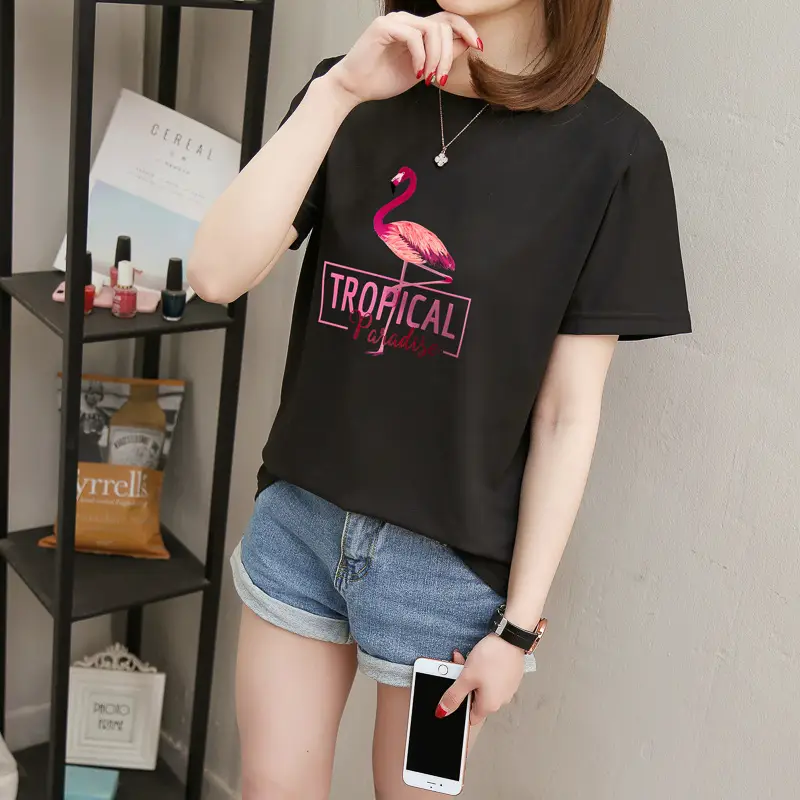 Women Tropical Flame Print T-Shirt Black 2025 — feature 17
