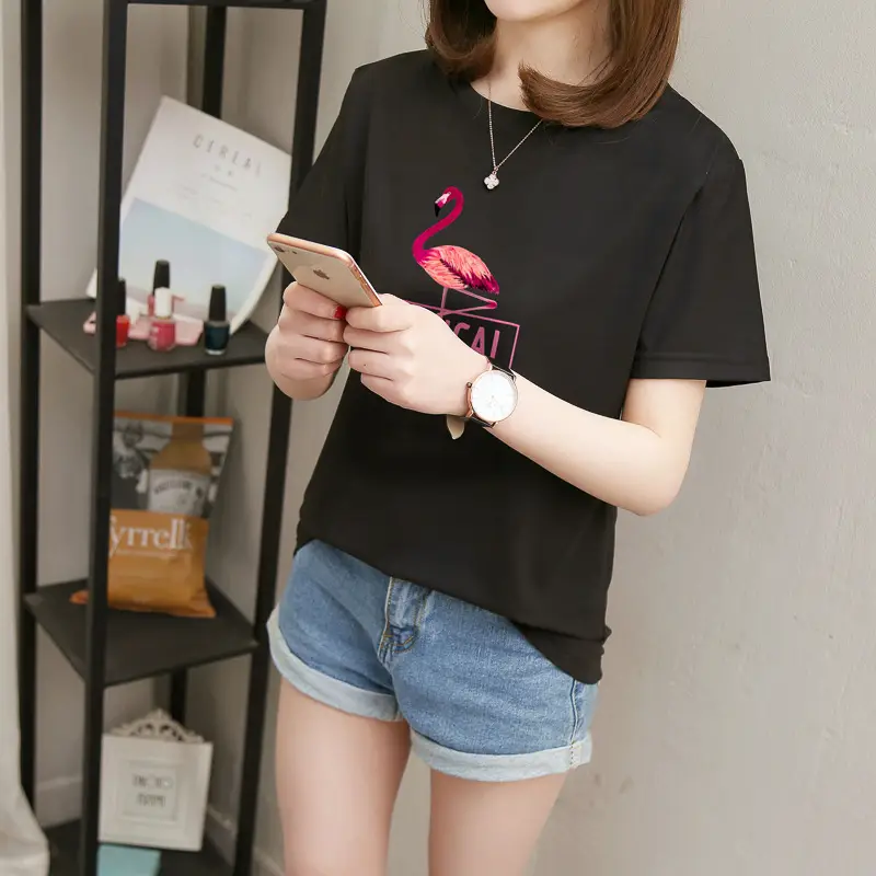 Women Tropical Flame Print T-Shirt Black 2025 — feature 19