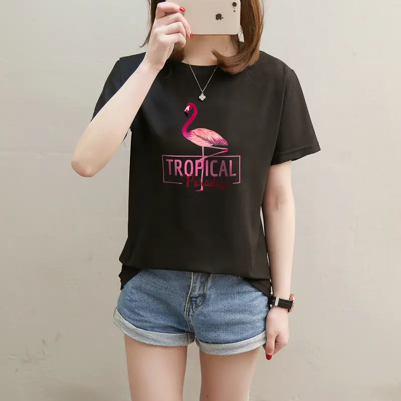 Women Tropical Flame Print T-Shirt Black 2025 — feature 21
