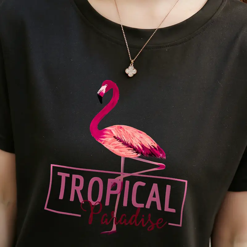 Women Tropical Flame Print T-Shirt Black 2025 — feature 22