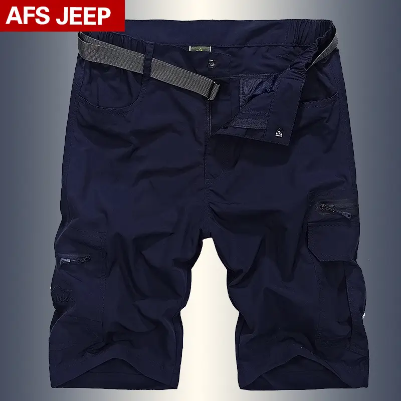 Men's Beige Military Style Beach Pants with 5-Pocket Design