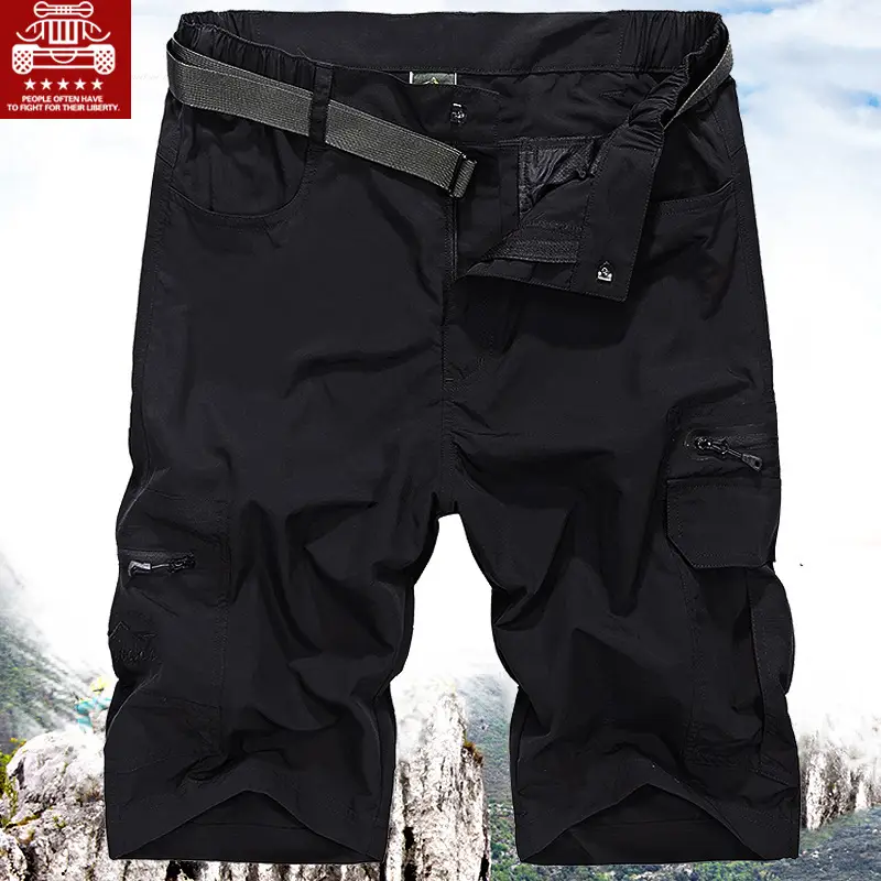 Men's Beige Military Style Beach Pants with 5-Pocket Design