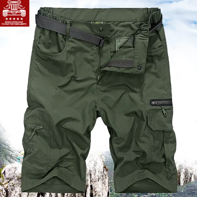 Men's Beige Military Style Beach Pants with 5-Pocket Design